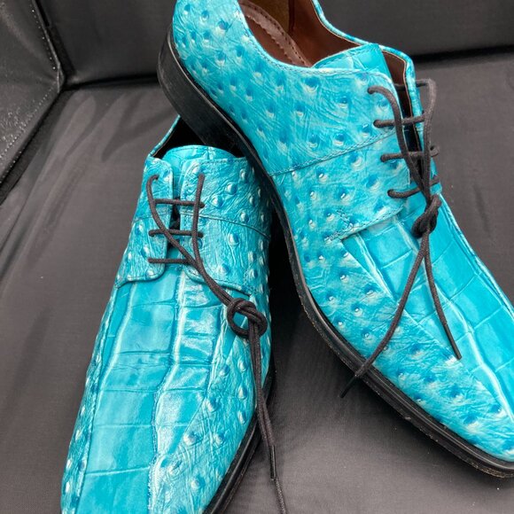 STACY ADAMS 9 M DRESS OXFORDS--TURQUOISE OSTRICH AND CROC PRINT LACE UP - Picture 1 of 9